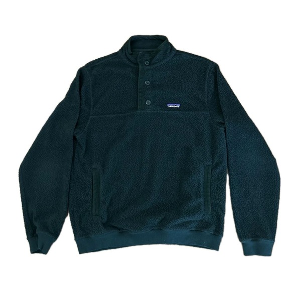 Patagonia Mens Sherling  Pullover Sweater Green Fleece 1/4 Button Medium 26140‎ - Picture 1 of 10
